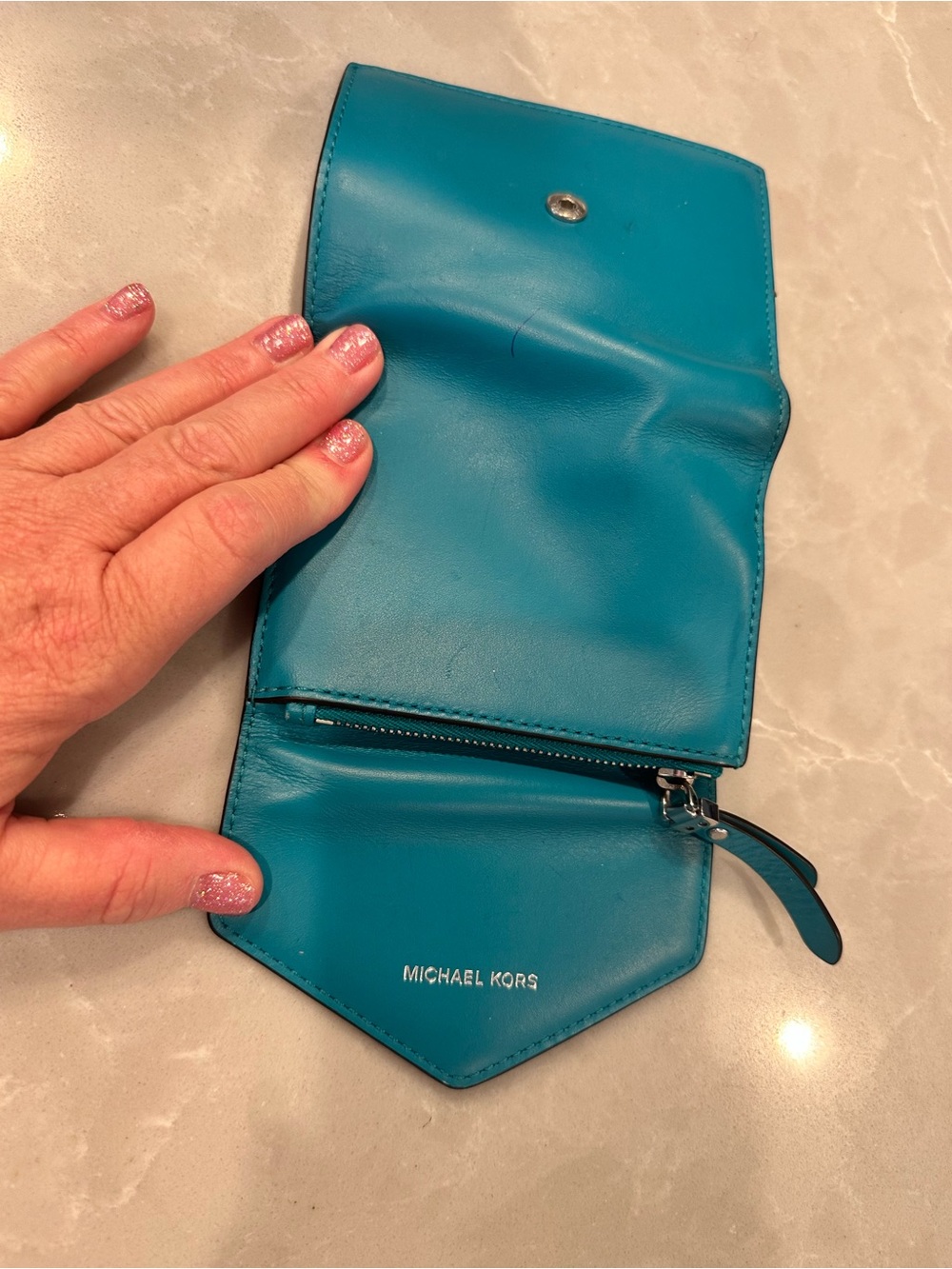 Michael Kors Turquoise Leather Tote with Braided Handle - Picture 9 of 9